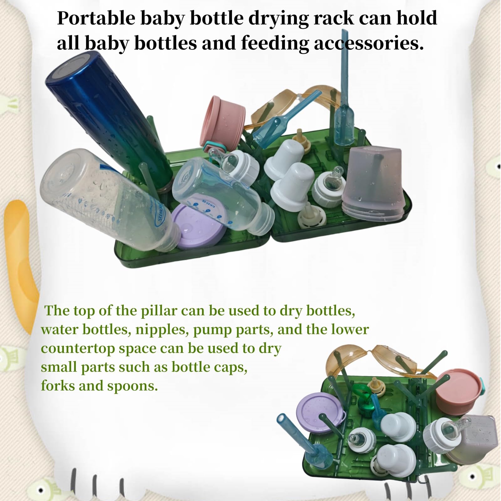 WHNL Space-Saving Foldable Baby Bottle Drying Rack,16 Ribs Portable & Multi-Purpose for Bottles, Breast Pumps & Feeding Accessories,Ideal for Daily Use 4