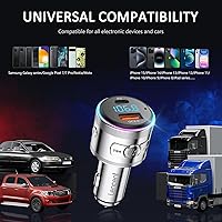 Vista 6 de LENCENT - Transmisor Bluetooth 5.3 de metal completo Bluetooth 5.3, carga rápida USB dual de 48 W (PD 30 W y QC3.0 18 W), transmisor de radio FM