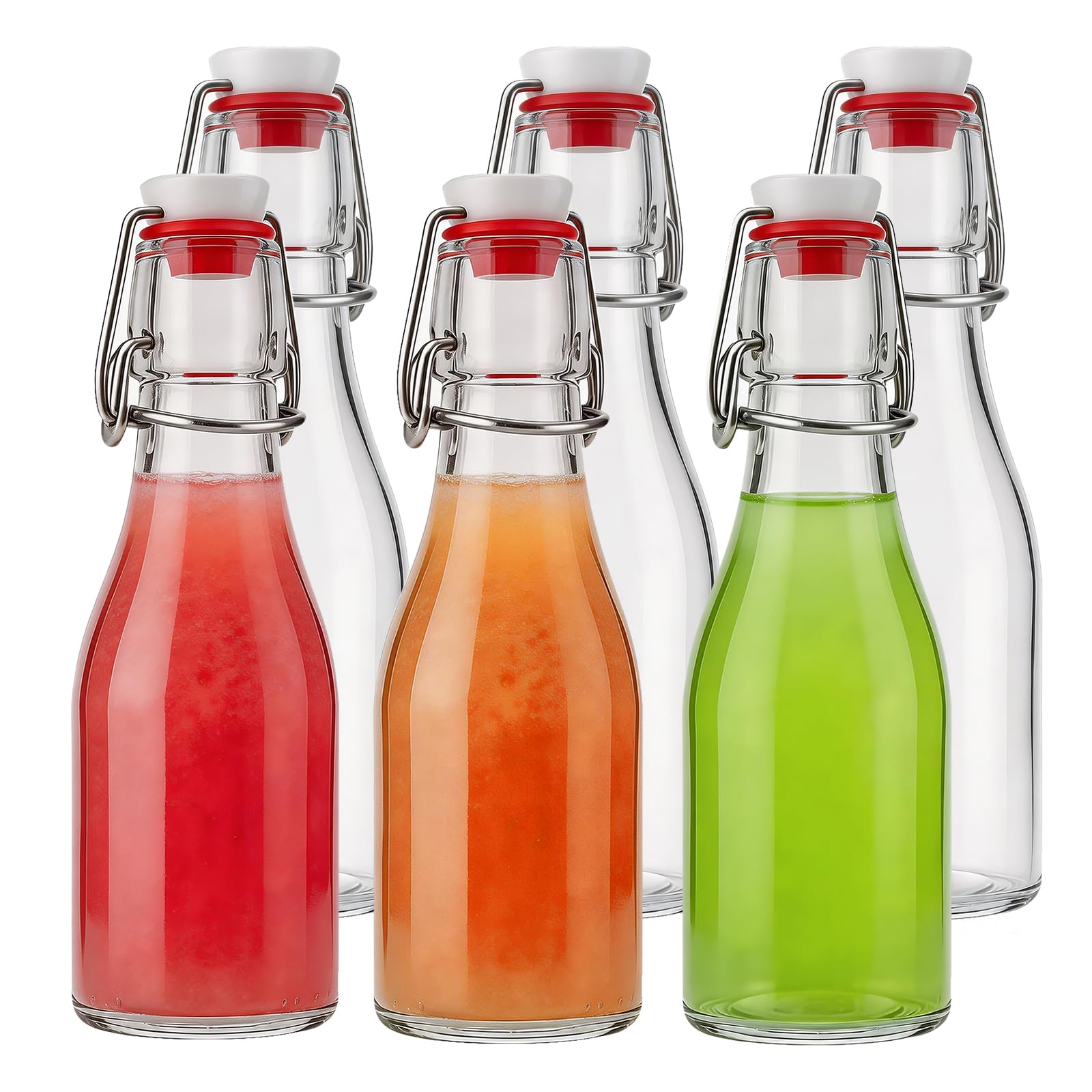 Bayseun 6 Pack Glass Swing Top Bottles 150ml - Airtight Home Brewing Bottles, Leak Proof Clear Glass Storage with Stainless Steel Cap for Kombucha Beer Oil Vinegar