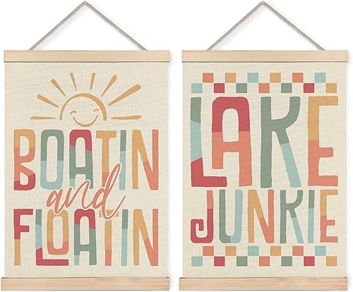 Miniatura 1 de Foritho Póster retro del lago de los años 70 enmarcado, decoración de casa del lago, impresiones náuticas costeras de verano náuticas y flotantes,