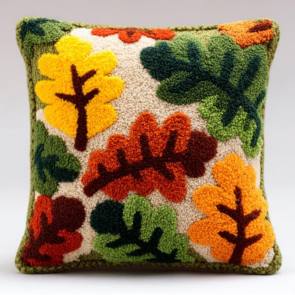 Latch Hook Pillow Kit For Adults,Oak Leaves 17X17In Latch Hook Kit For Pillow Cover With Instruction For Beginner Cross Stitch Sofa Cushion Cover With Crochet Yarn For Beginners And Home Decor