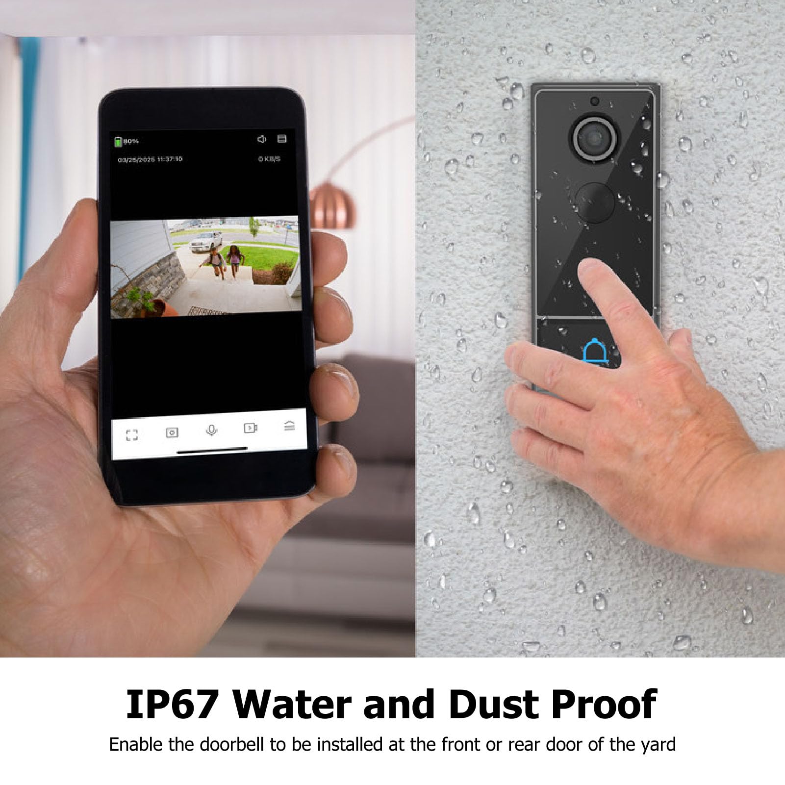 Cuifati Timbre con Video, 2.4G WiFi App Monitoreo Remoto Conversación Bidireccional Lente Gran Angular de 120 Grados con Detección Humana PIR y Prueba de Agua IP67, para Teléfonos