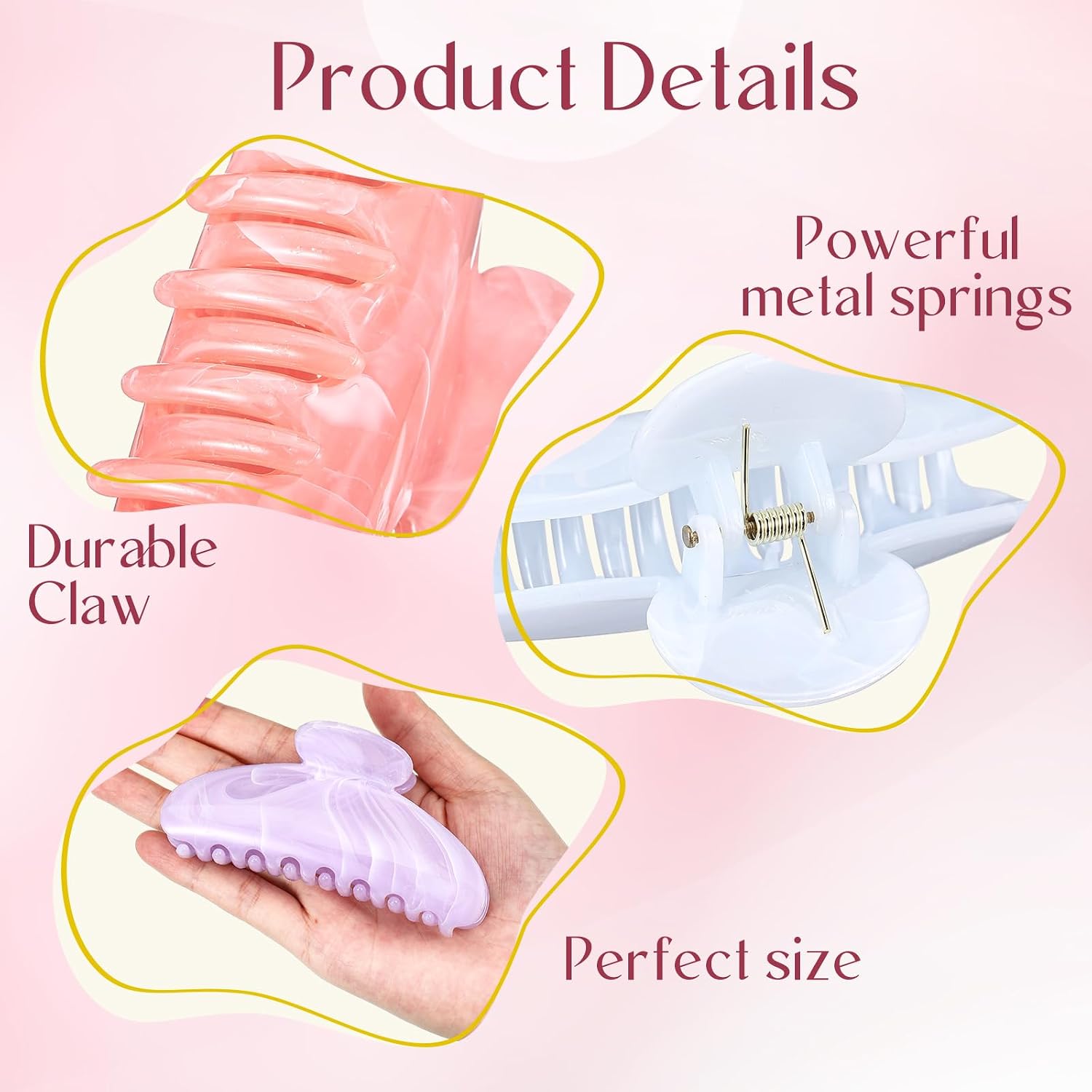 XunYee 24 Pcs Large Acrylic Hair Claw Clips Bulk for Women Cute Non-slip Strong Hold Clamps for Thick or Thin Hair French Barrettes Accessories(Pastel Marble Colors)
