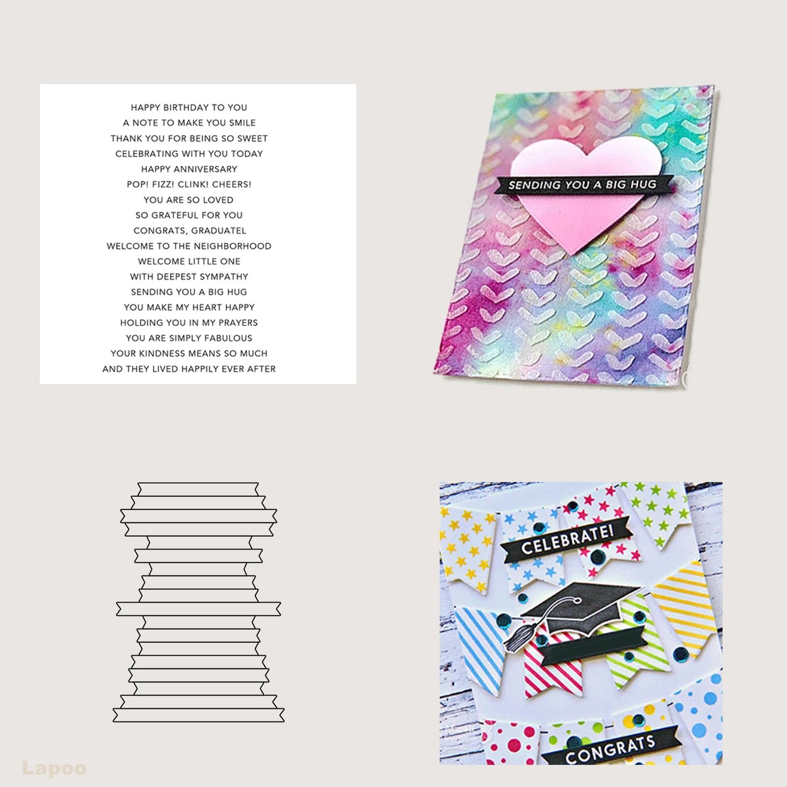 Lapoo Stamps and Dies for Card Making, Text Box DIY Scrapbooking Arts Crafts, Metal Cutting Dies Clear Stamps Sets Arts Supplies Silicone Gifts for Christmas, Thanksgiving, Halloween (SC019)