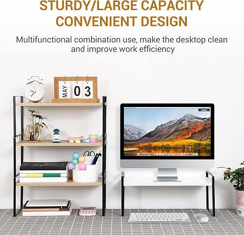 Miniatura 5 de YGYQZ Organizador de estante de escritorio de oficina de madera, suministros de escritorio, bonito estante de almacenamiento y decoración de