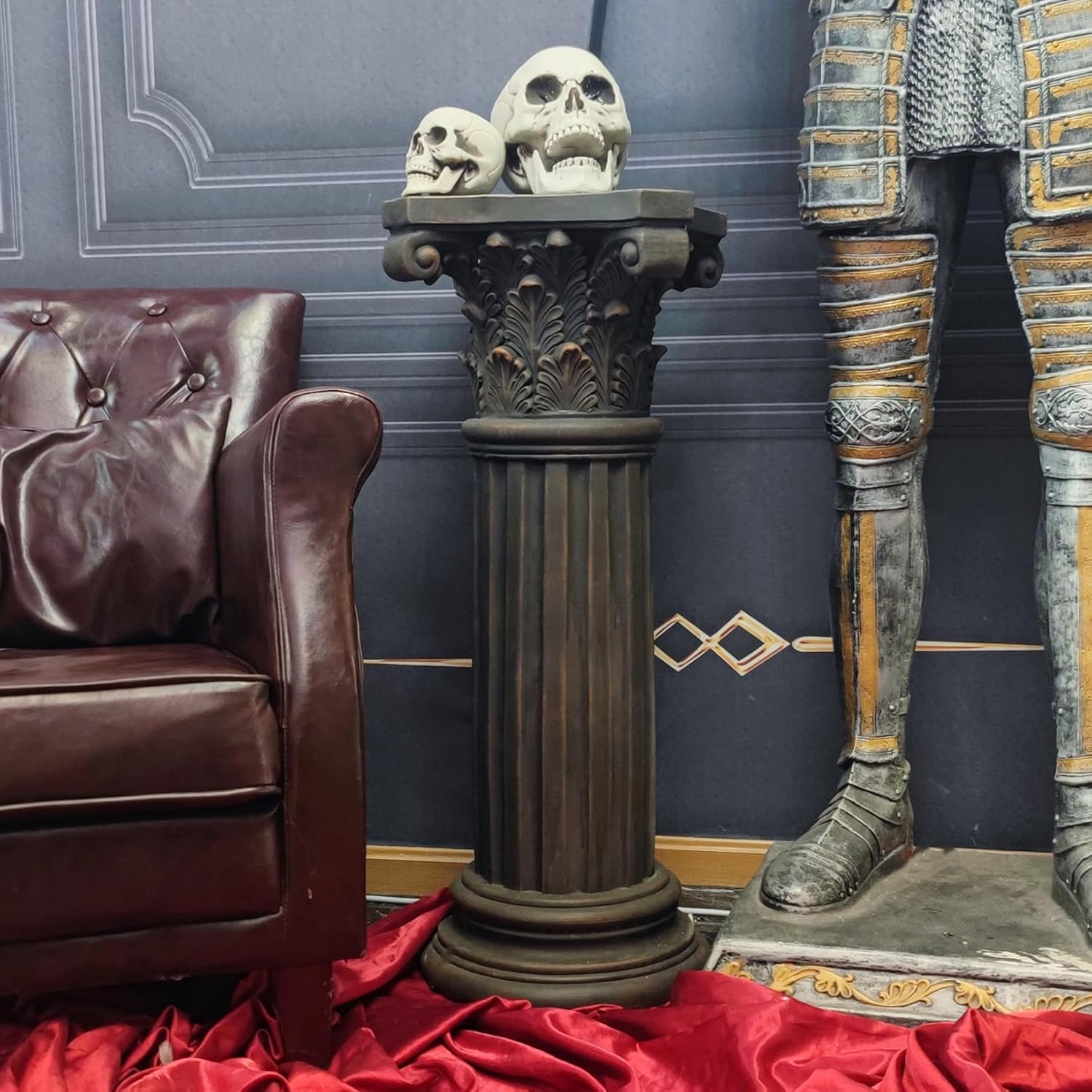 OUTOUR Unique Magnesium Oxide Corinthian Greek Column Pillar with Stand Base Pedestal for Indoor Outdoor Garden Backyard Courtyard Patio Decor33.5’’High,Antique Bronze