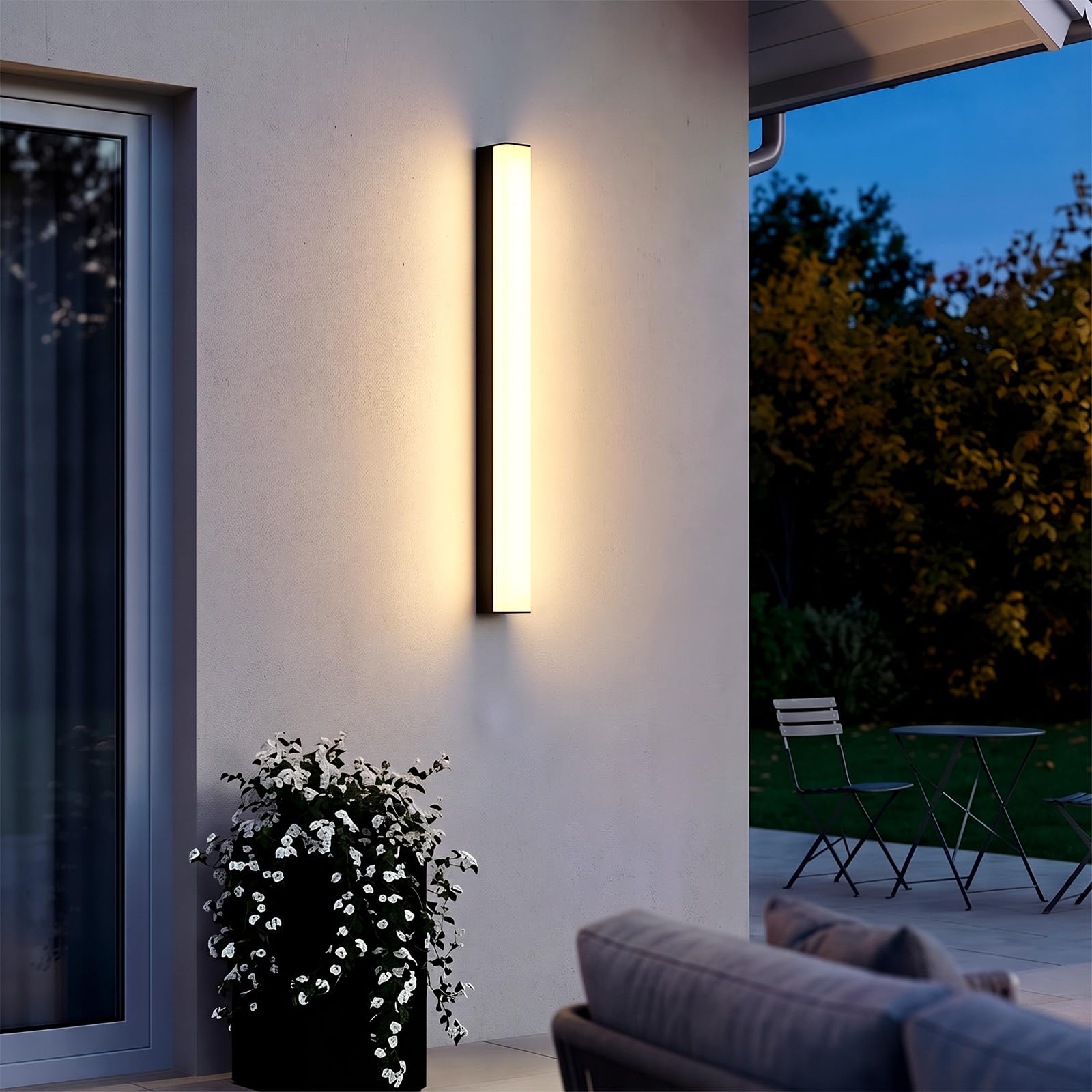 Warmiehomy 60cm Outdoor Wall Lights, Modern LED Long Outside Lights Mains Powered, Ip65 Waterproof External Lights, 3000K Warm White Light Black Exterior/Indoor Wall Light for Front Door Porch Garage