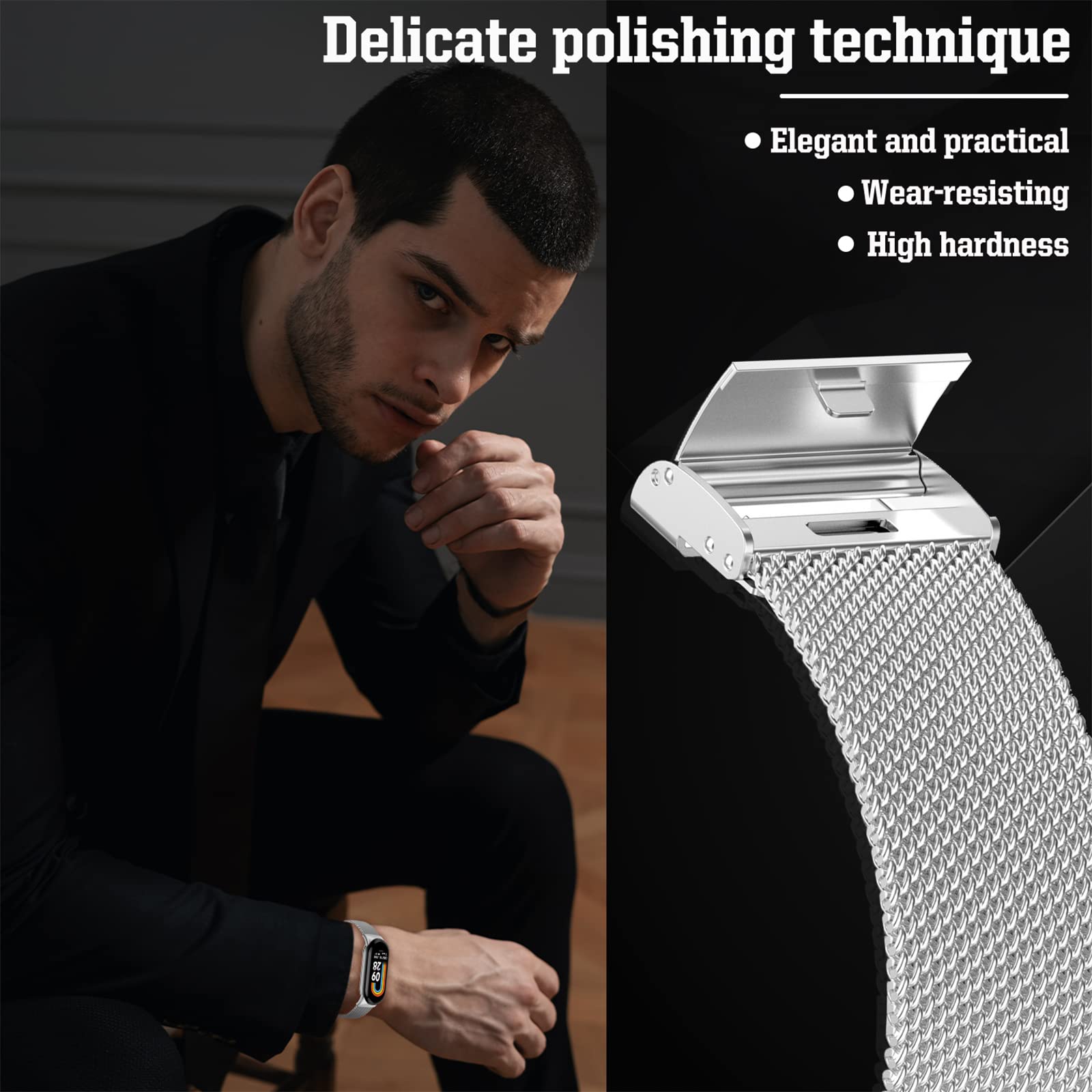 NicMool Metall Armband Für Xiaomi Mi Band 10/9/8 – Edelstahl Mesh Mit Magnetverschluss, Silber