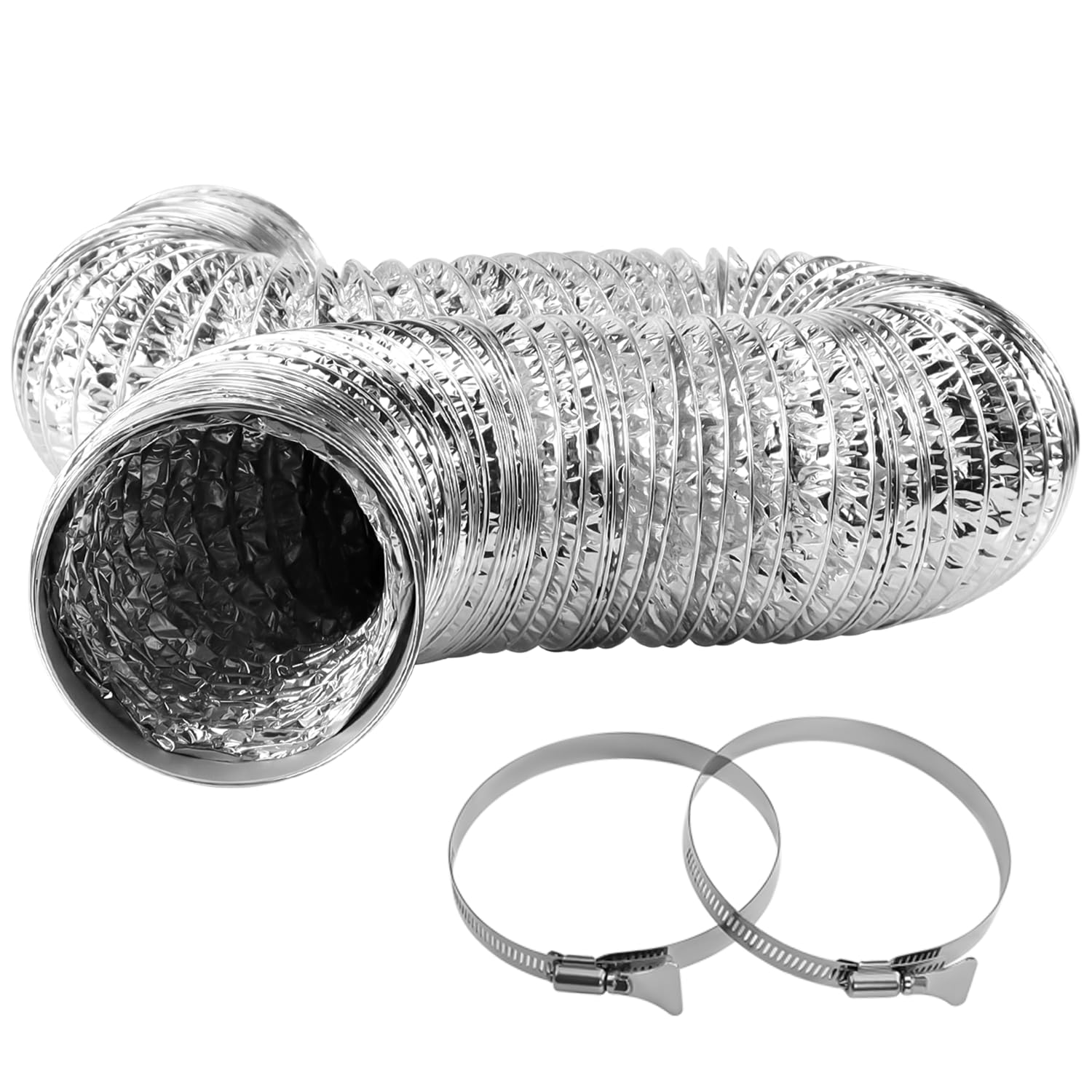 Cenipar Dryer Vent Hose-4 Inch Ducting Vent Hose Flexible Aluminum Foil Non-Insulated (4 Inch 6 Feet) with 2 Clamps