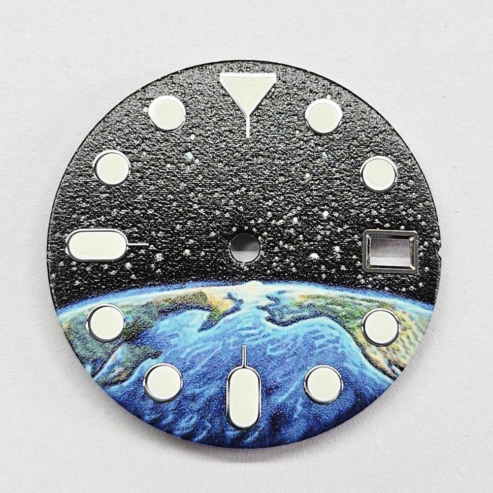 Montre à Motif Étoilé Terre Lumineuse Verte 28,5 Mm, pour Cadran de Montre à Mouvement NH35 NH36 NH70