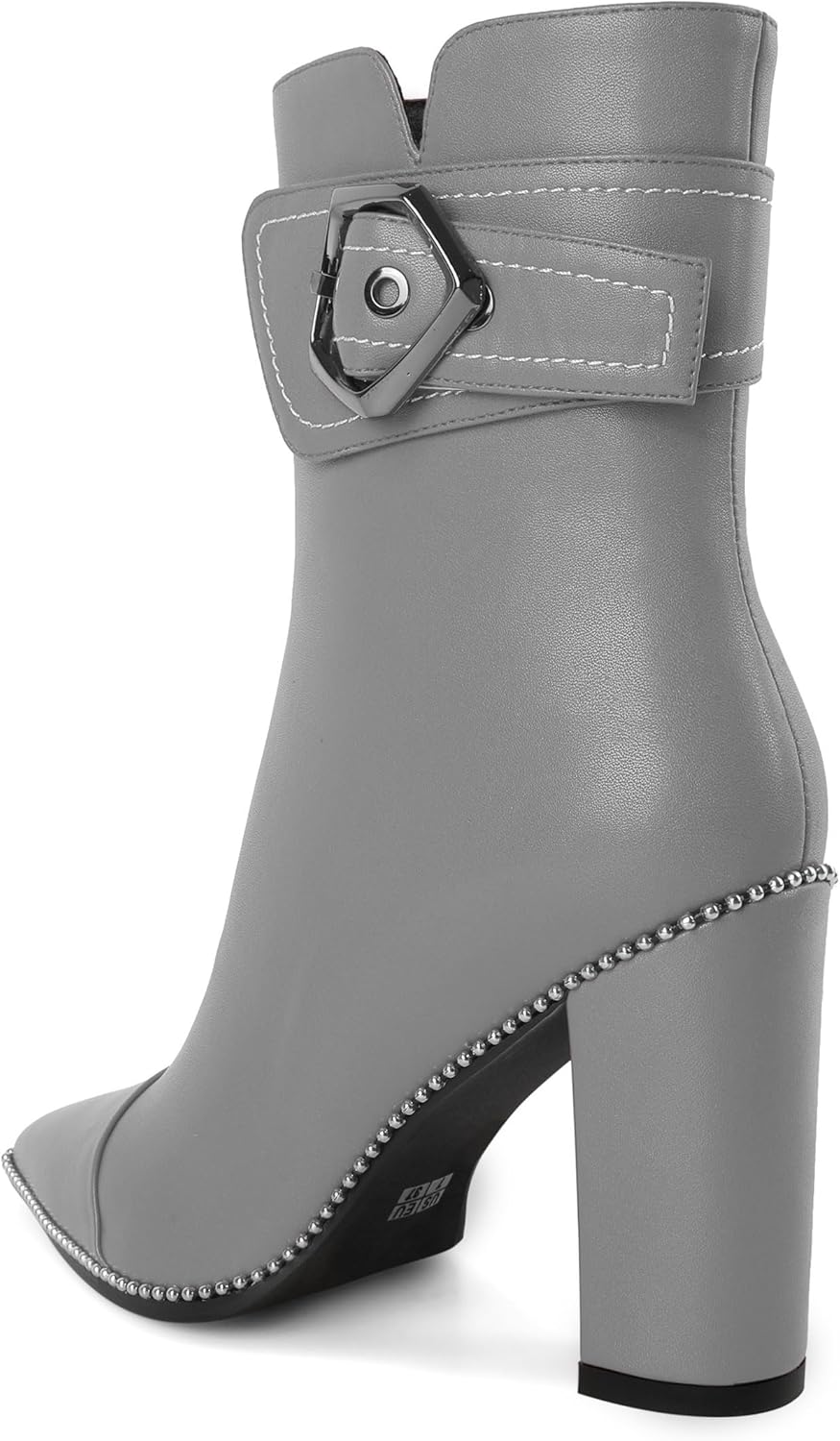 Zamikoo Womens Boots Ankle Chunky Heel Pointed Toe Beaded High Heeled Fall Short Booties