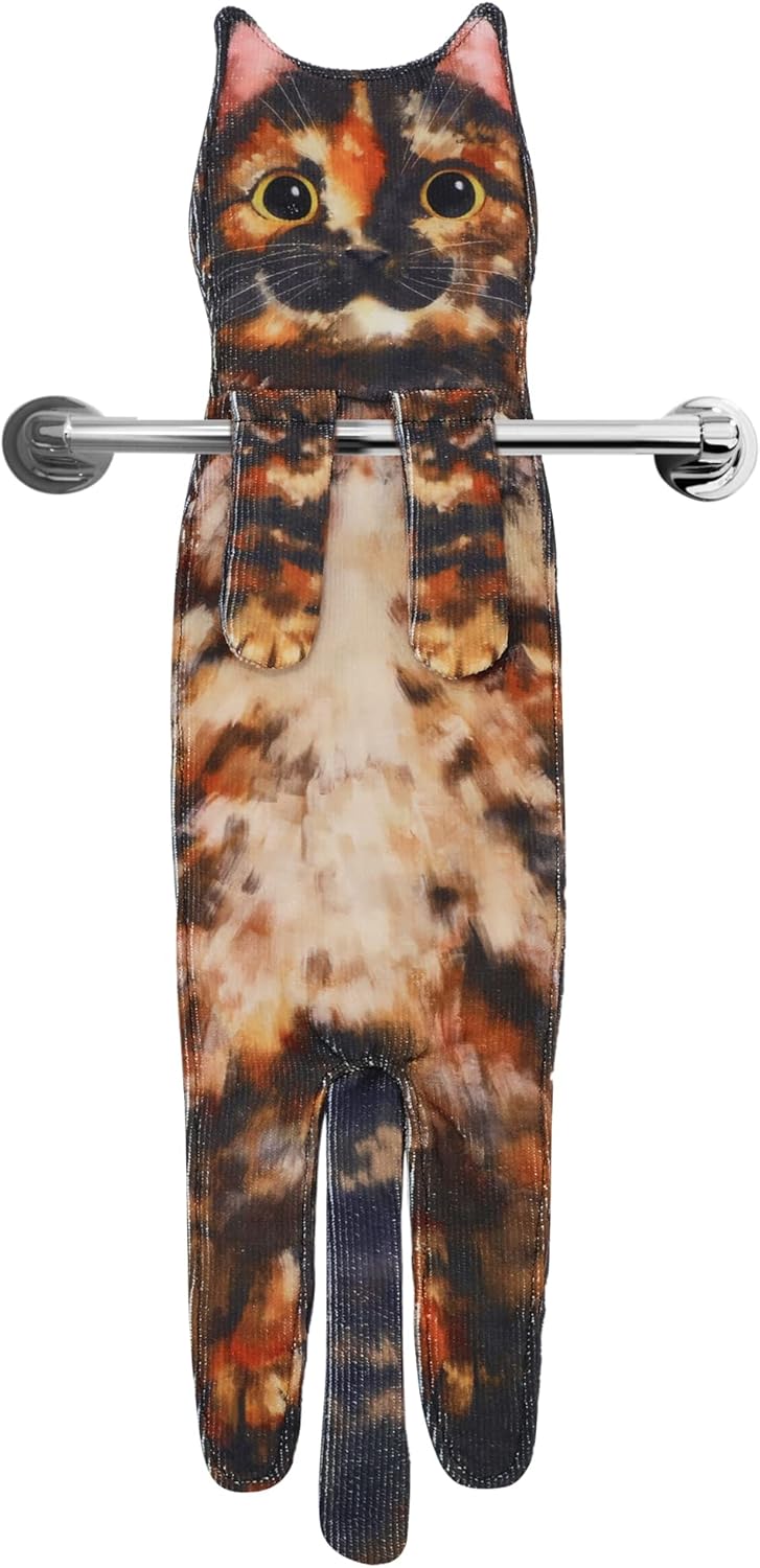 DaisyJoy Cat Funny Hand Towels for Bathroom Kitchen- Cute Decorative Kitten Decor Hanging Face Towels- Unique Housewarming Valentines Mothers Birthday Gifts for Women Mom Cat Lovers