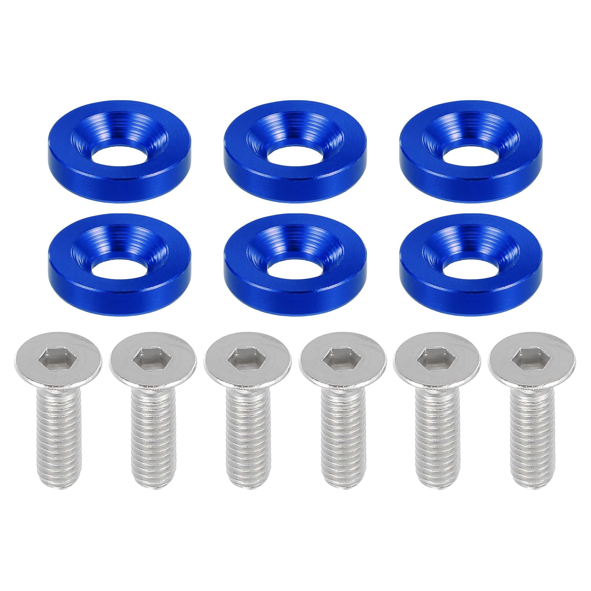 Motoforti Rondelle di Finitura Universali a Testa Svasata per Parafanghi, paraurti, Kit di Fissaggio per Motociclette, M6, Lega di Alluminio, Blu, 6 pezzi
