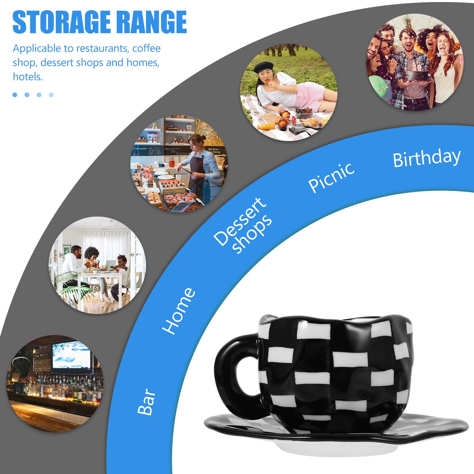 Keramik Kaffeebecher mit Schwarzem Karriertem Design Stabiles Material und Leicht zu Reinigen für Zuhause und Restaurants mit Passender Untertasse