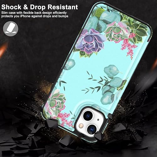 Miniatura 5 de LETO Funda para iPhone 14 Plus, funda de piel tipo cartera con tapa y diseño de flores de moda para niñas y mujeres, funda protectora con 3 ranuras