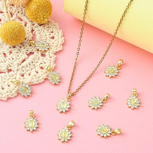 Miniatura 5 de Steisy - 10 dijes de circonita cúbica transparente de Virgen María, chapado en oro de 18 quilates, dije religioso para rosario, collar, joyería,