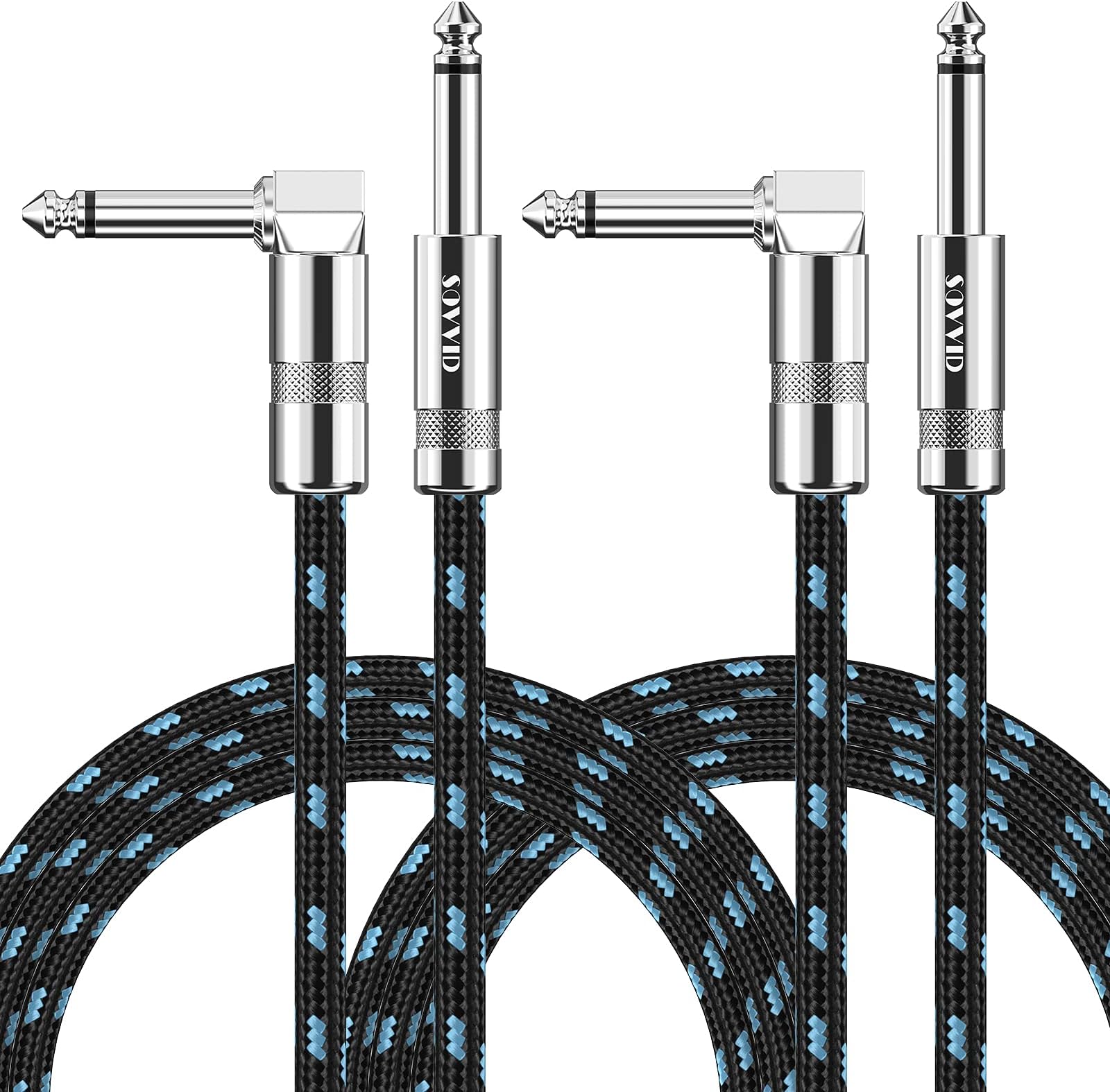 10FT 2 Pack Instrument Cable - Electric & Bass Guitar, Keyboard, AMP Cord - 1/4 Inch Right Angle Black & Blue