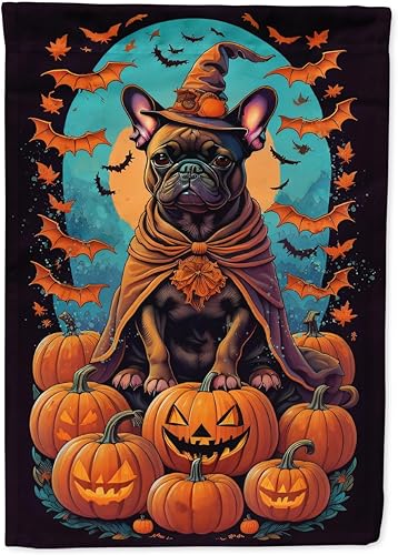 Caroline's Treasures DAC1507GF - Bandera decorativa para jardín de Halloween con diseño de bulldog francés y bruja, bandera decorativa para patio