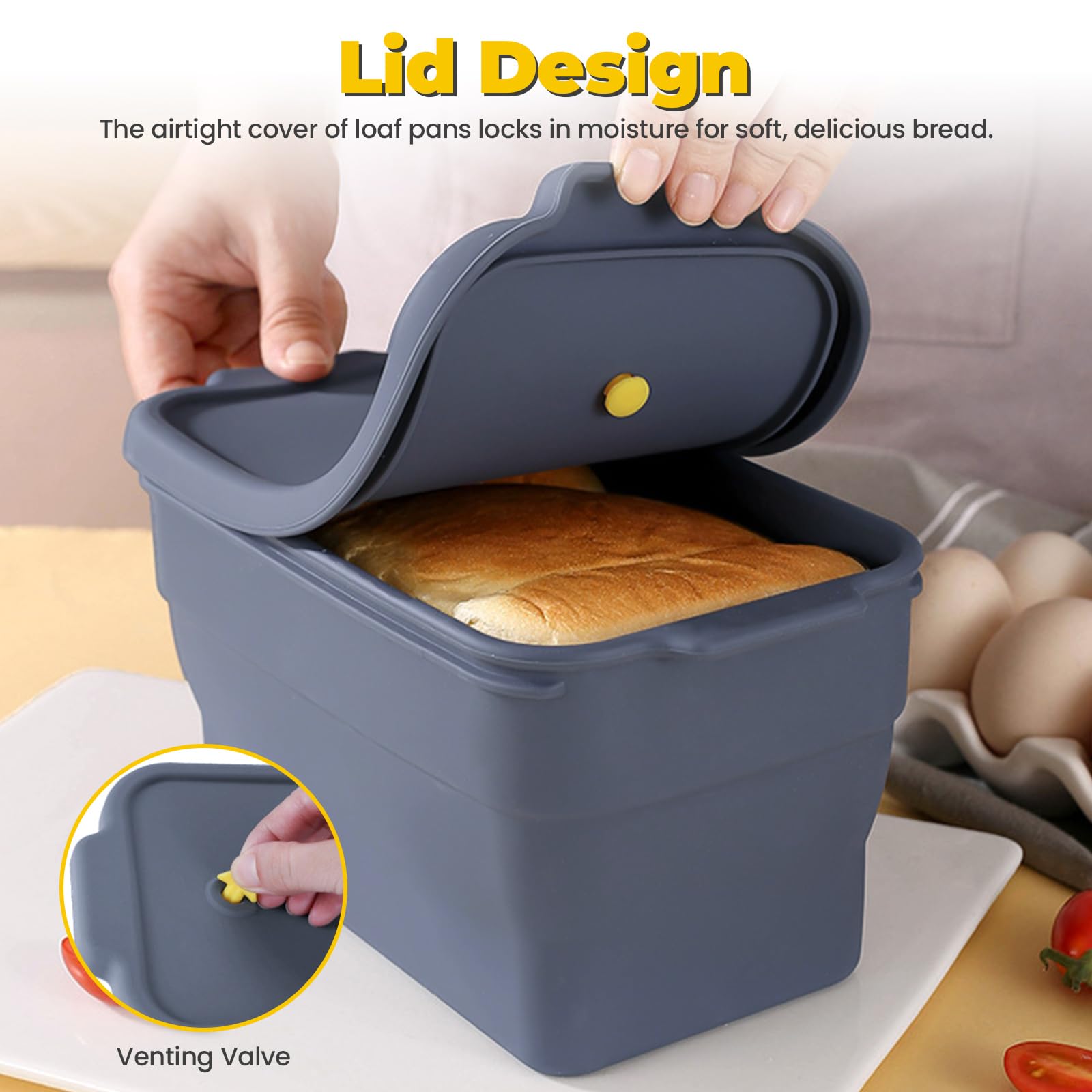 Molde plegable de silicona para pan con tapa, molde antiadherente para horno, pan casero, pastel de carne, fácil liberación, 2000 ml