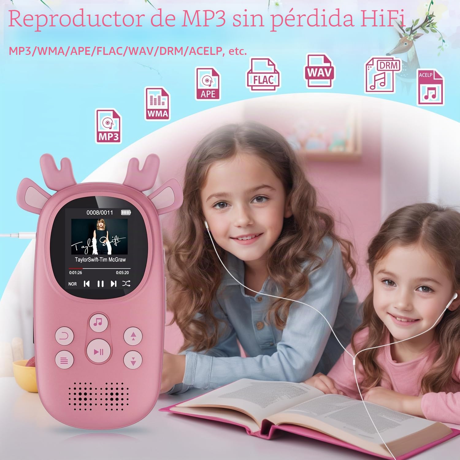 CCHKFEI Reproductor de MP3 para Niños de 64GB con Bluetooth de 5.3,1,8 Pulgadas, Bluetooth Reproductor de MP3 con Auriculares Reproductor Música Altavoces con Radio FM,Grabación,Podómetro,Cronómetro