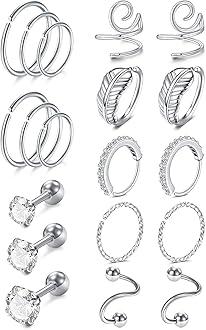 20g 16g Cartilage Earrings for Women Silver Gold Helix Piercing Jewelry Surgical Steel Hypoallergenic Flat Back Earrings Cartilage Hoop for Women Forward Helix Earring Tragus Jewelry Screw Back