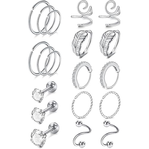 MODRSA 20g 16g Cartilage Earrings for Women Silver Gold Helix Piercing Jewelry Surgical Steel Hypoallergenic Flat Back Earrings Cartilage Hoop for Women Forward Helix Earring Tragus Jewelry Screw Back