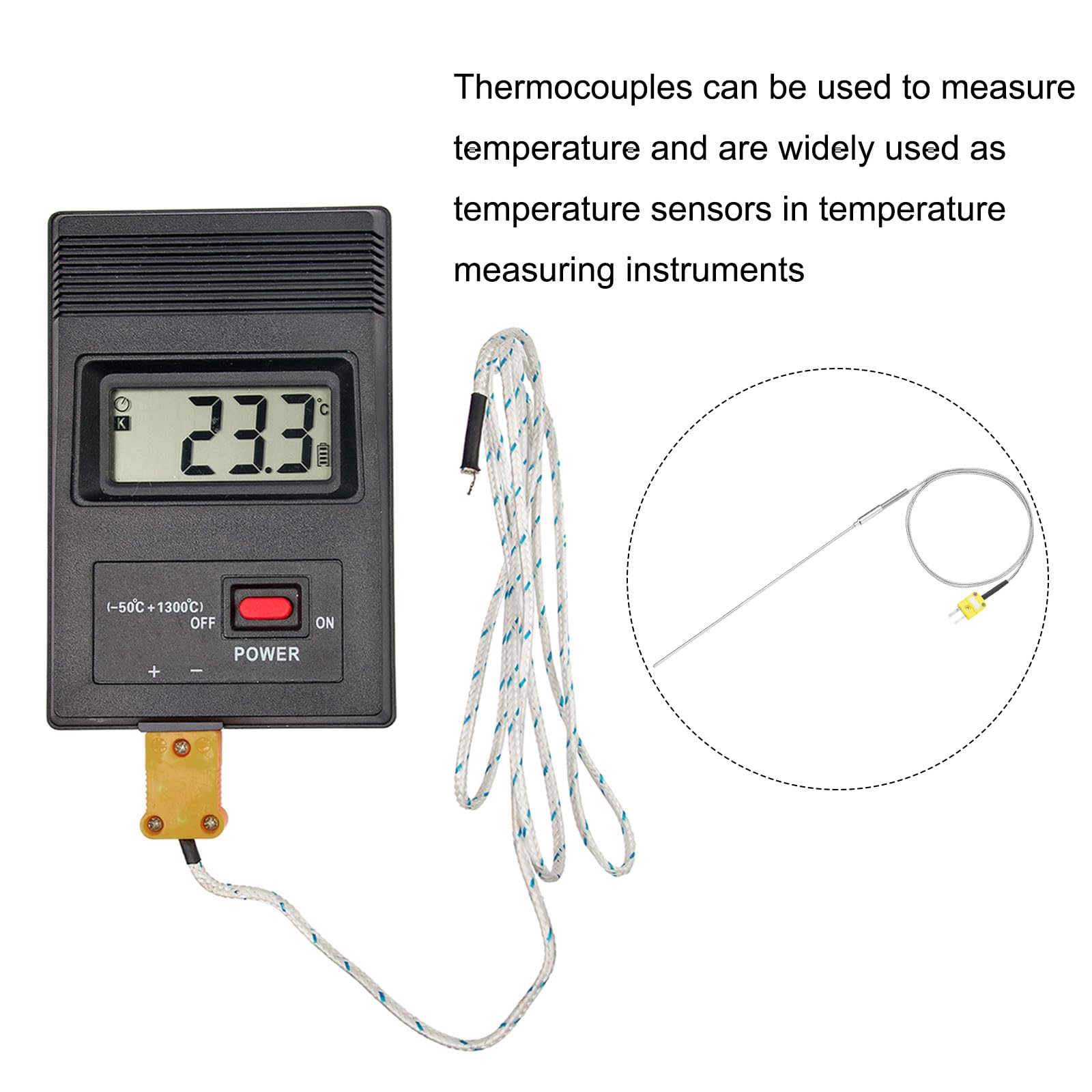 QUARKZMAN Termopara typu K ze złączem, czujnik temperatury 1,6 x 300 mm, sonda -50 do 1100°C (-58 do 2012°F), kabel ze stali nierdzewnej 1000 mm
