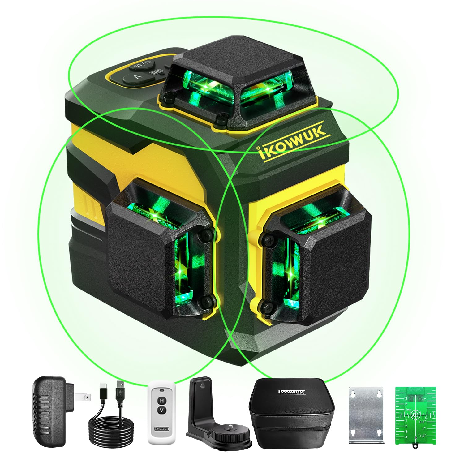 Huepar 360 Niveau Laser Auto-Nivelant Extérieur 3D 12 Lignes Croix