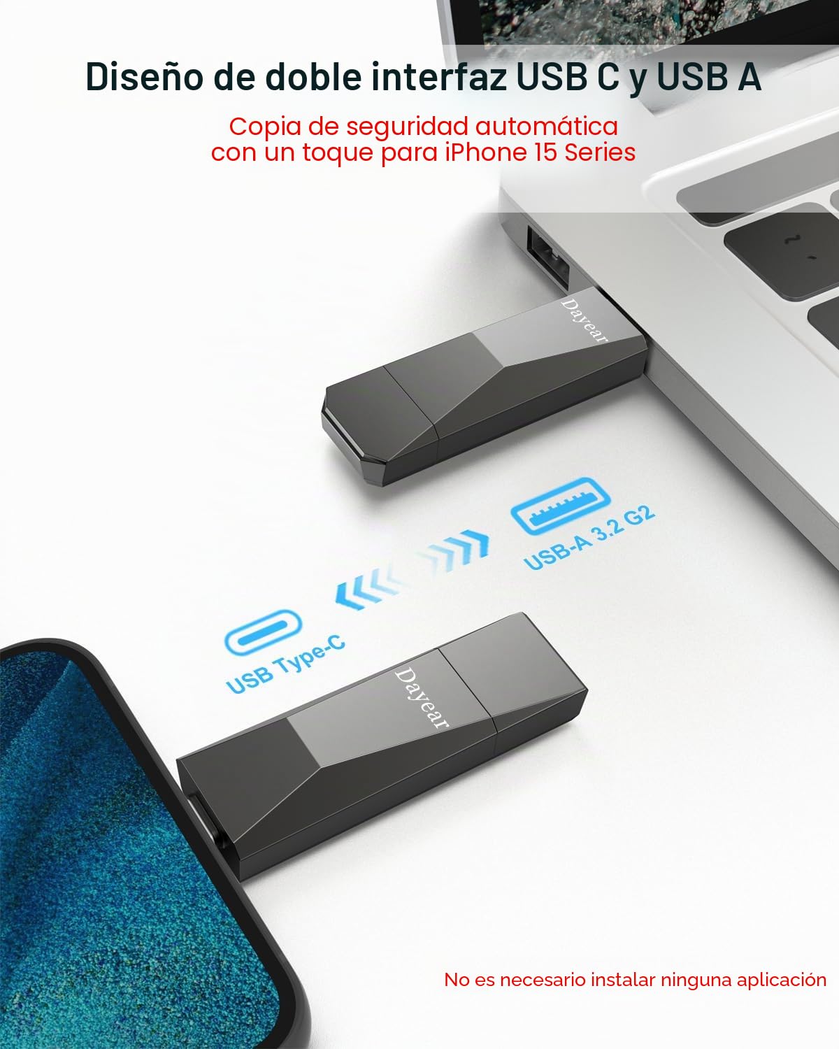 512GB USB C Flash Drive, Dayear Stick USB 3.2 Stick de Almacenamiento con velocidades de Transferencia de hasta 500 MB/s para i-Phone 15/15 más/15 Pro/15 Pro MAX/USB-C iPad/Android/Laptop/Mac