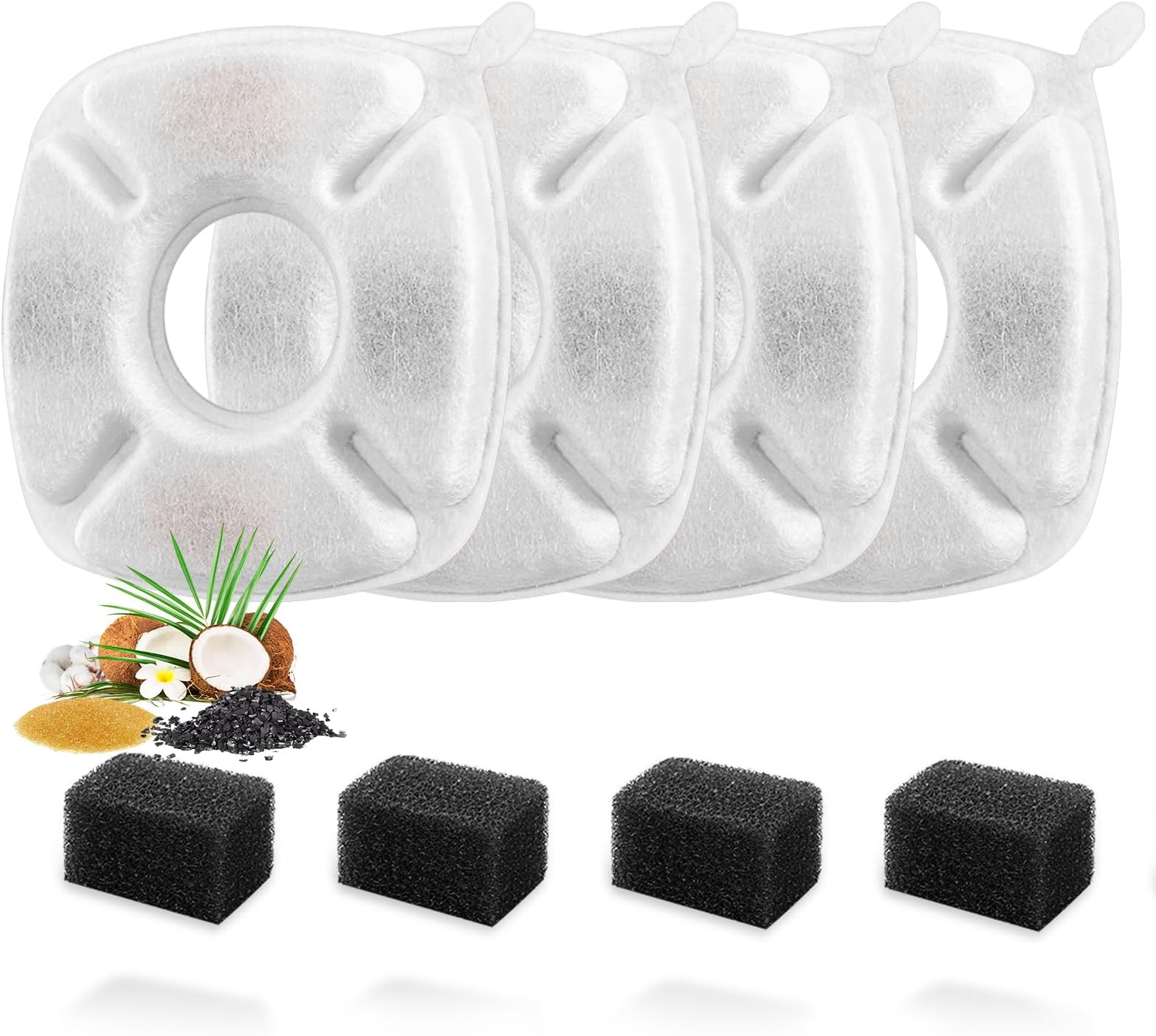 8 Pcs Cat Fountain Replacement Filters 4 Pack Cat Water Fountain Replacement Filters with 4 Pack Pre-Filter Sponges, Pet Fountain Filter Fit for 95oz/2.8L Automatic Pet Fountain Cat Water Fountain