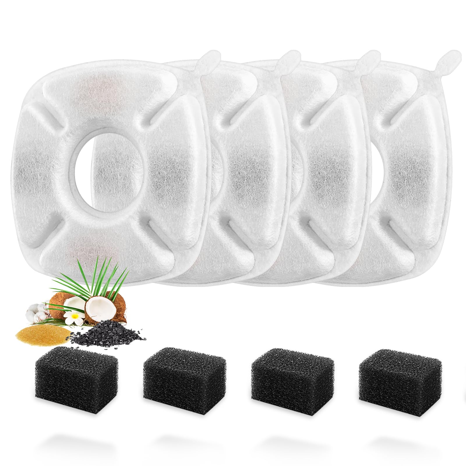 8 Pcs Cat Fountain Replacement Filters 4 Pack Cat Water Fountain Replacement Filters with 4 Pack Pre-Filter Sponges, Pet Fountain Filter Fit for 95oz/2.8L Automatic Pet Fountain Cat Water Fountain