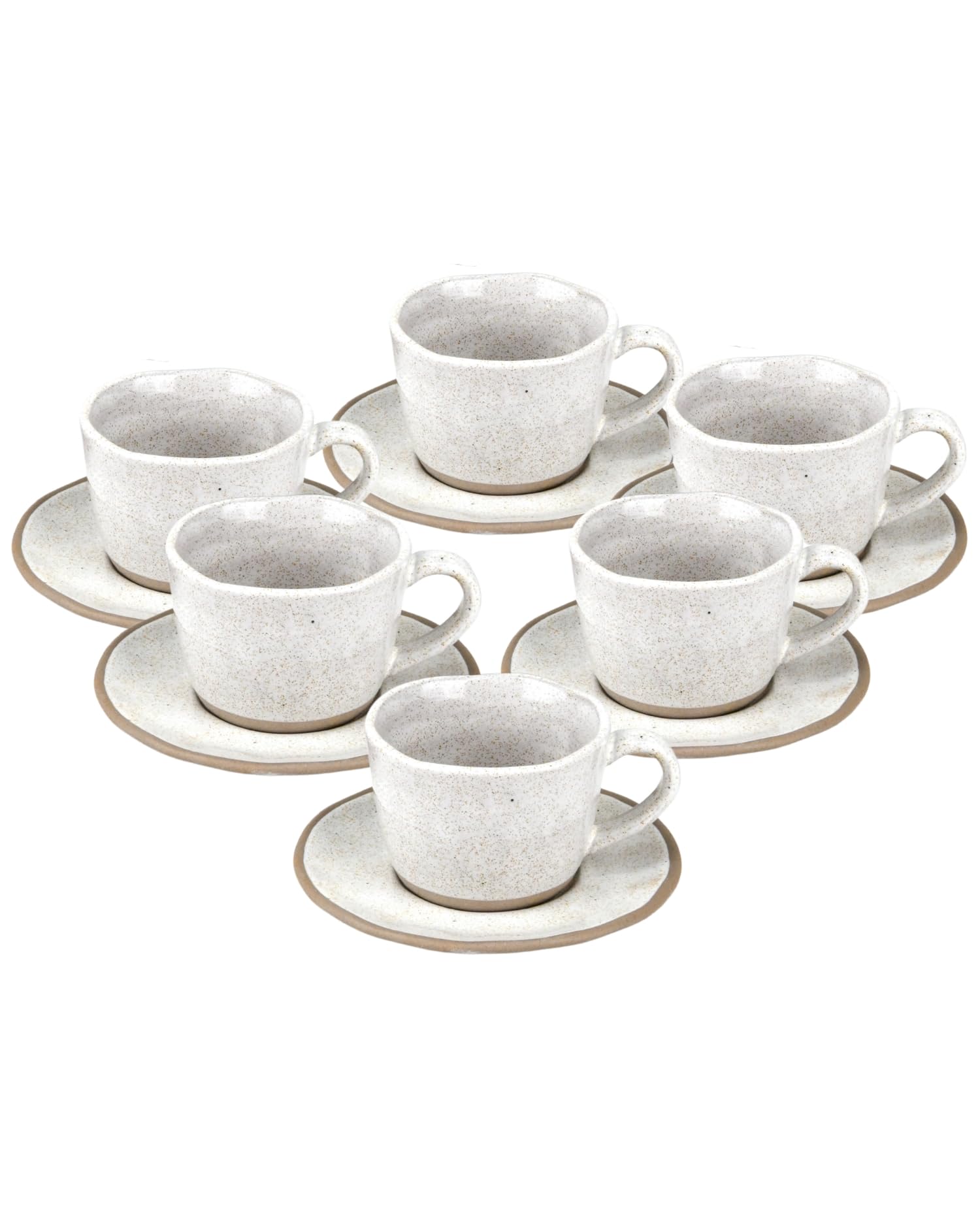 Kaffeetassen Set 12-teilig mit Untertassen, Kaffeeservice für 6 Personen | BRICARD Albi | 200 ml Keramik Hellgrau, Cappuccino Tassen, Spülmaschinen- & Mikrowellengeeignet, Geschenkset