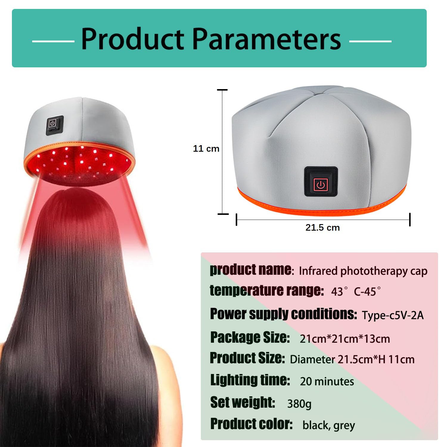 Sistema De Crecimiento Del Cabello Terapia De Luz Roja Tratamiento De Pérdida De Cabello Gorra De Cuidado Del Cabello,Terapia de luz infrarroja for Adelgazar el Cabello. (negro)