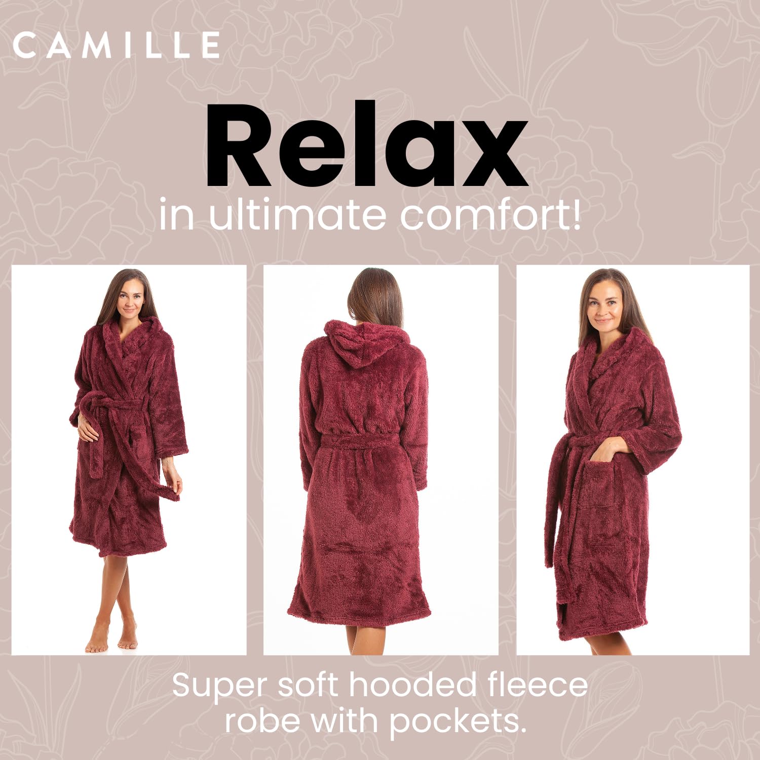 CAMILLE Accappatoi invernali con cappuccio in pile rosa e bordeaux