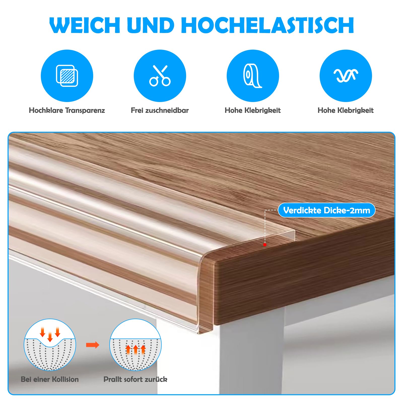 Protezione Per Bordi E Angoli, Nastro Antitrauma Extra Forte 3 Cm X 5 M, Spessore 2 Mm, Sicurezza Bambini