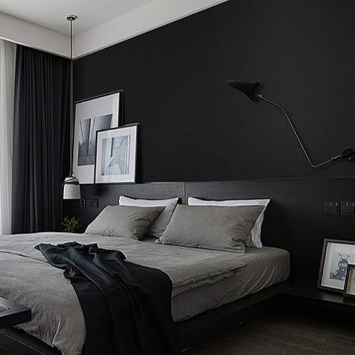 Miniatura 8 de Mecpar - Papel tapiz de vinilo texturizado de color negro liso mate, 15.7 x 78.7pulgadas, grueso, autoadhesivo, desmontable y resistente al agua,