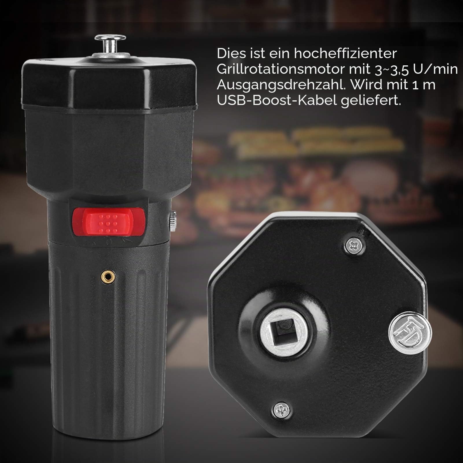 TOPINCN Barbecue Motor, DC 5V BBQ Rotator Motor Kunststoff Grill Motor mit 1m USB Boost Kabel Geräuscharm für Barbecue Grill Picknick Bräter Schwarz