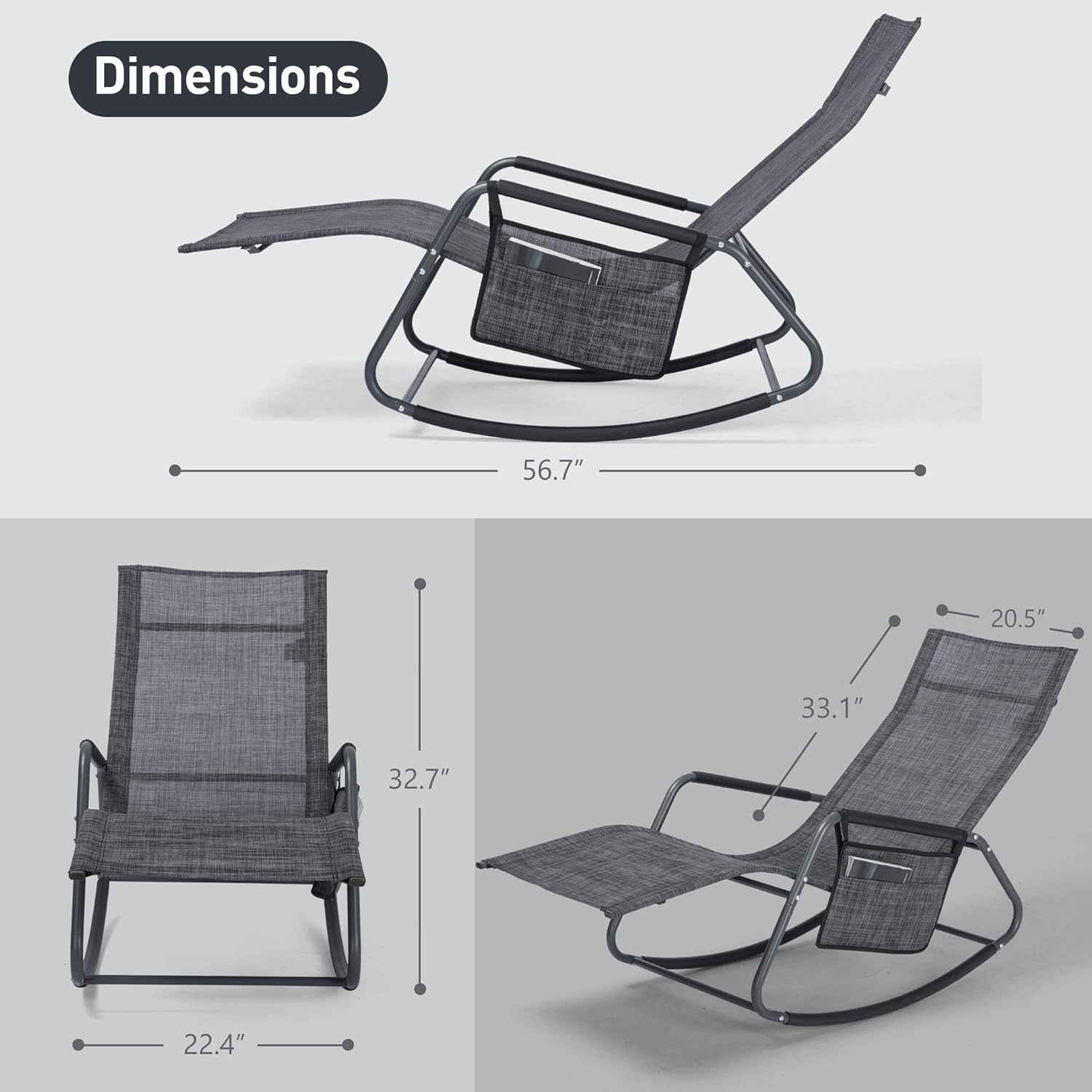 Mansion Home Pool Chairs, Lounge Chairs for Outside Pool & Patio & Lawn, Patio Lounge Chair with Side Pocket, Dark Grey : Everything Else