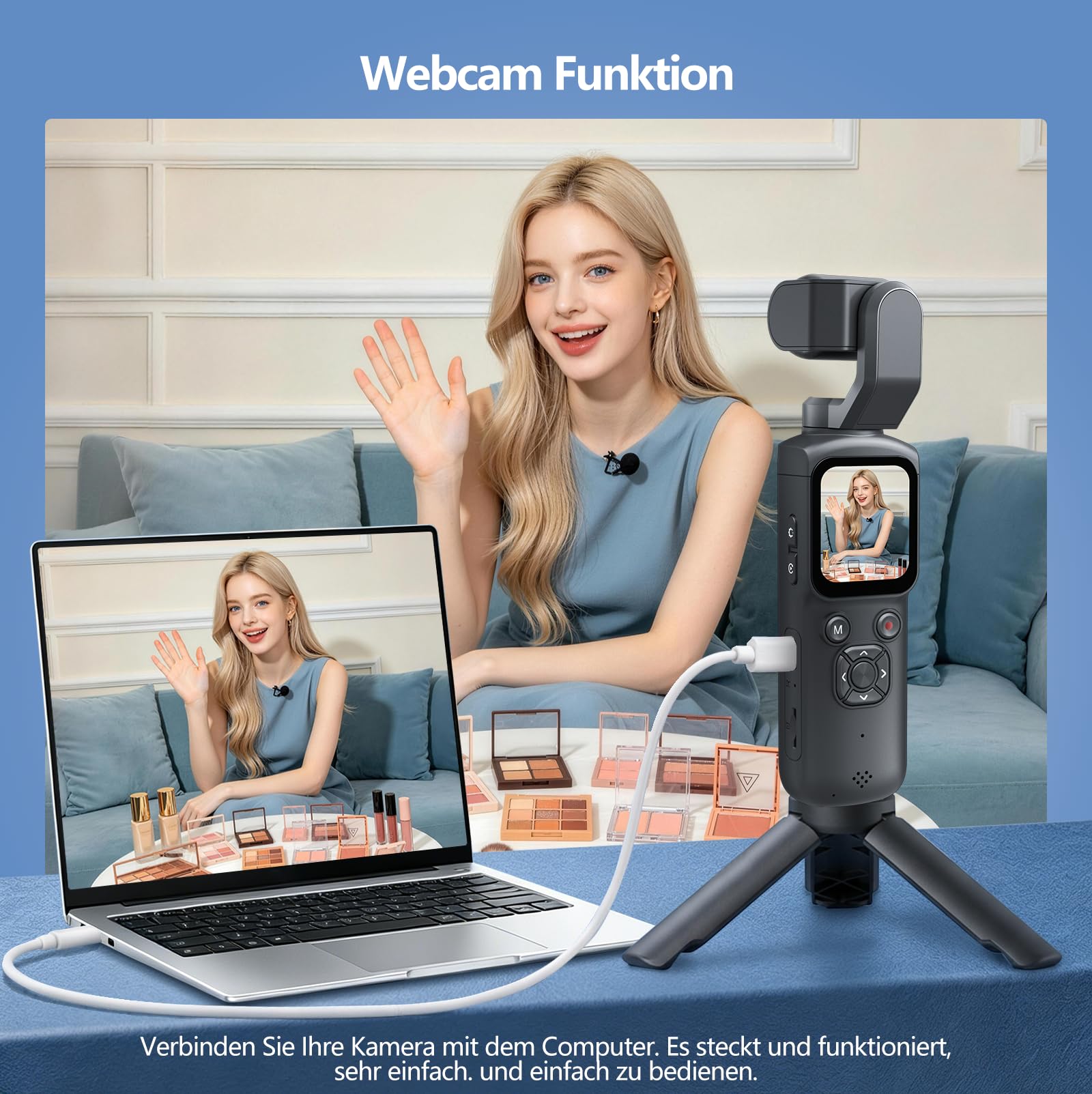 Vlog Kamera 4K, WLAN 75MP Vlogging Kamera, 1.72'' Touchscreen, schnelles Scharfstellen, Gesichtsverfolgung, Kleine Videokamera für Reisen, Outdoor Sport, mit Tripod, 16GB Karte, 2400mAh Akku