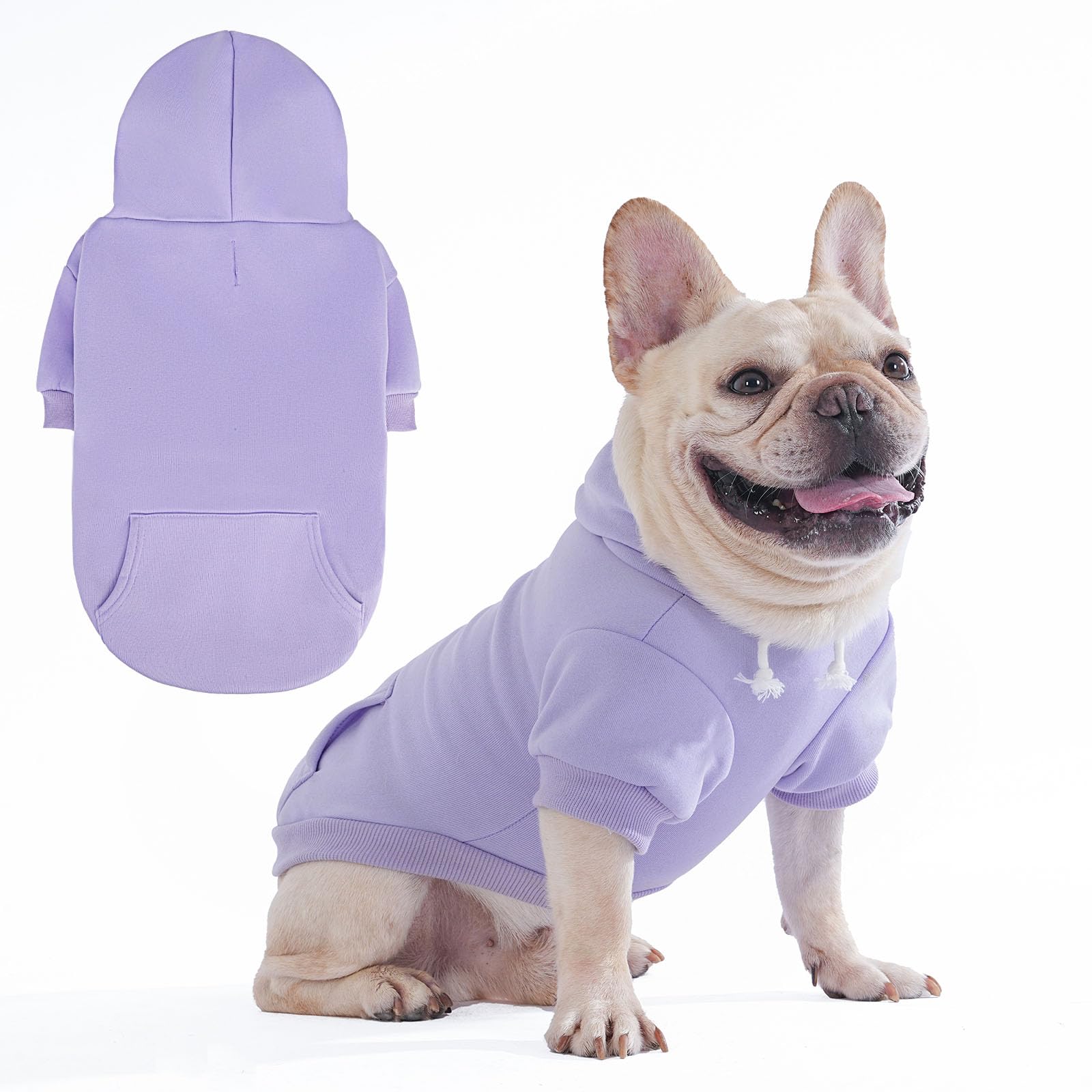 KOOLTAIL Basic Dog Hoodie - Soft & Warm Dog Hoodie Sweater with Leash Hole and Pocket, Pet Winter Coat, Cold Weather Clothes Sweatshirt for Small Medium Large Dogs Puppy Cat Boys Girls Lavender M