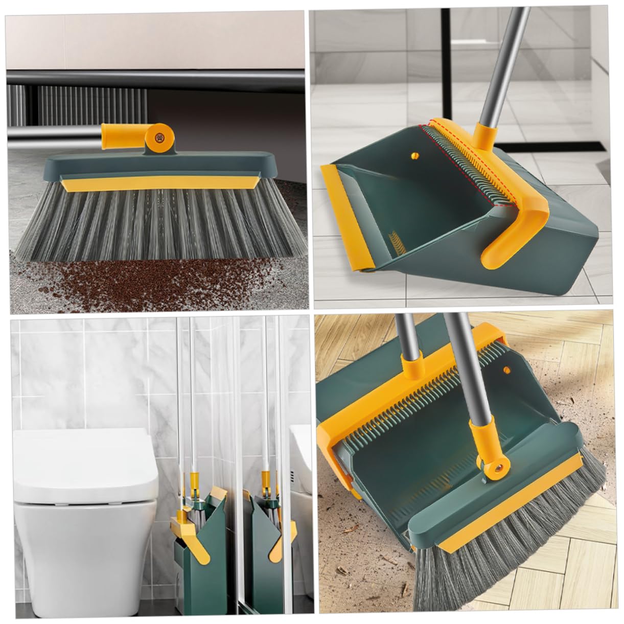 Besen und Kehrschaufelset mit Langem Stiel für Zuhause und Büro Grün