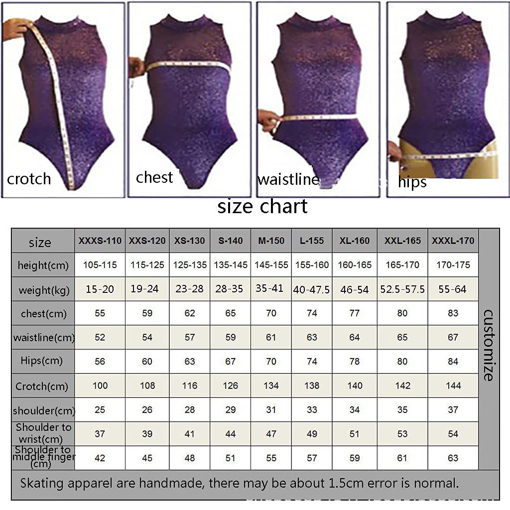 FJL Senza Maniche Viola Rosa Sfumato Vestito Body da Pattinaggio Artistico da Donna Ragazze Ginnastica Concorrenza Prestazione Abiti da Ballo