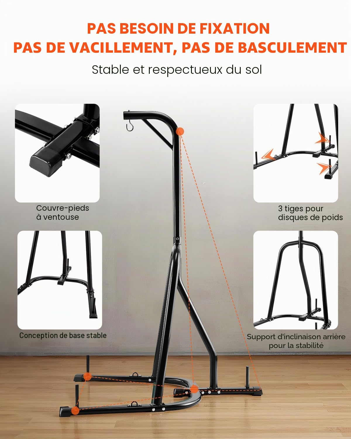 VEVOR Support pour sac de frappe, équipement d'entraînement en acier robuste, hauteur réglable avec base lestée, peut supporter jusqu'à 63,5 kg, support autoportant pour sac de sable pour la maison