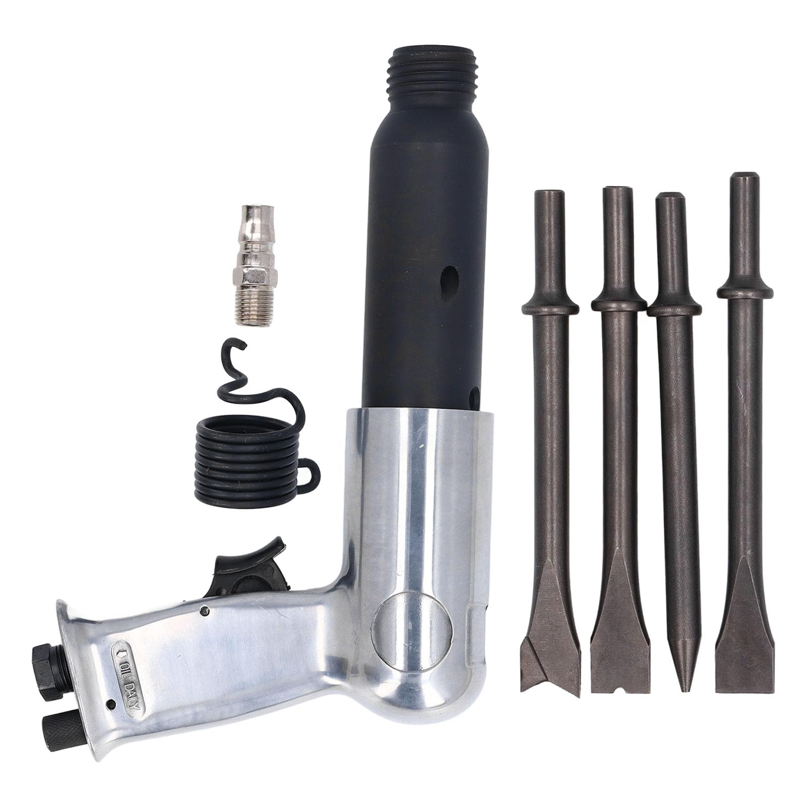 Fafeicy Martillo de Aire Industrial de Cincel Pneumático 2200bpm de 92 Mm de Pistón de 92 Mm de Entrada de Pistón 1/4 Pulgadas con 4 Cabezas de Cincel para Paneles de Metal Reparaciones