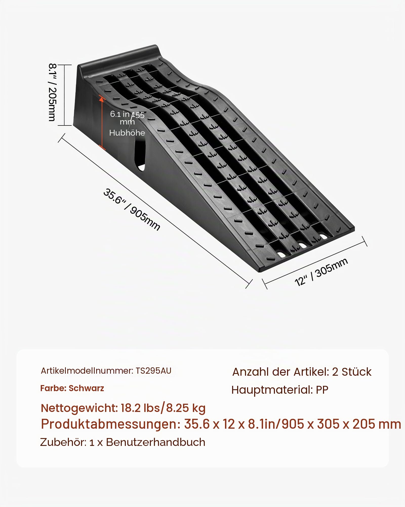 VEVOR Autorampen Auffahrrampen 2 STK. 155 mm Hubhöhe, tragbare Auto-Servicerampen für Wartung in der Garage & Ölwechsel & Reparatur von LKW, 1474 kg (pro Rampe) belastbar Auffahrhilfe Schwarz