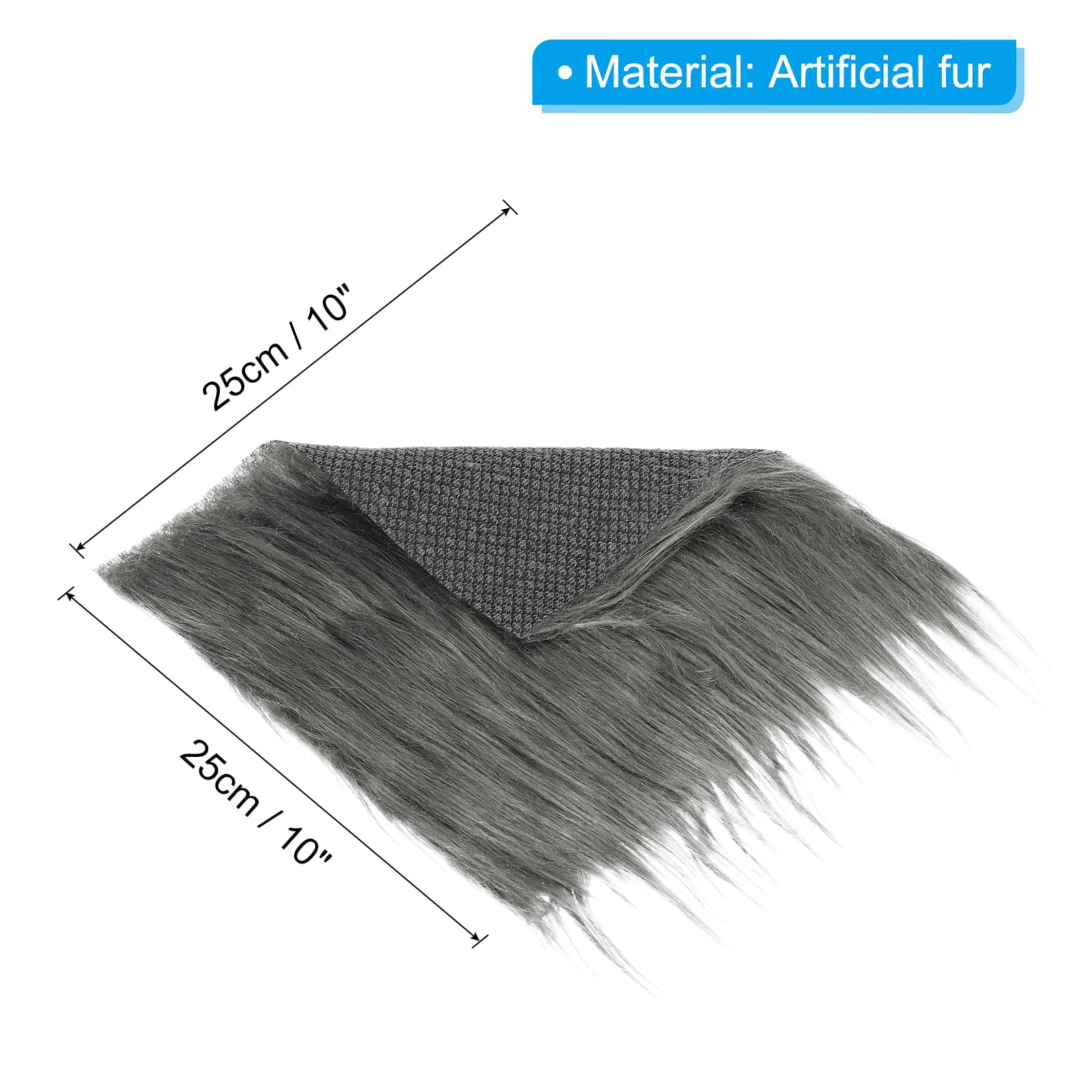 PATIKIL Plush Faux Fur Fabric Square, 2 Pcs 10" x 10" Fluffy Faux Fur Patches Cuts for DIY Crafts Christmas Halloween Gnome Beard, Grey - Image 2