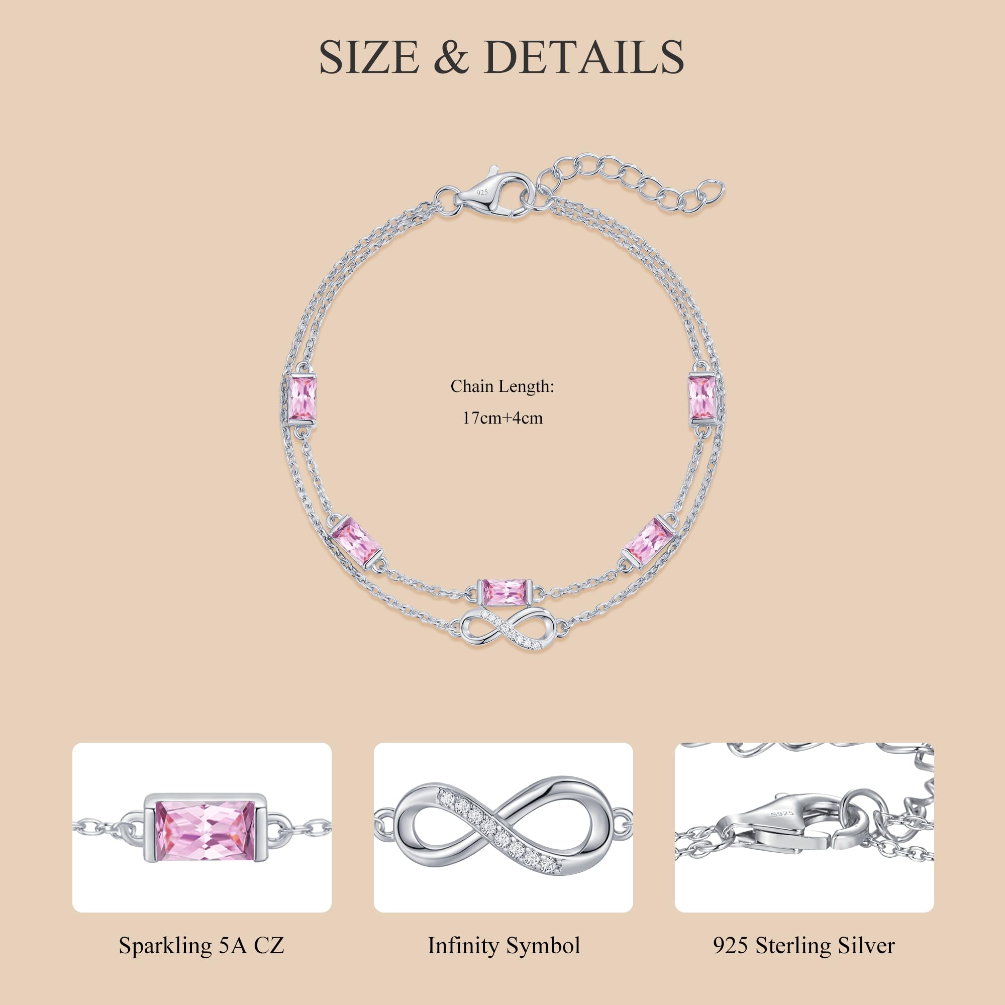 G&GEMSJEW Infinity Armband Damen- 925 Sterling Silber Layered-Armbänder für Damen, Armbänder Damen Mit Cubic Zirkonia Verstellbare Armband Schmuck für Damen Muttertag Valentinstag