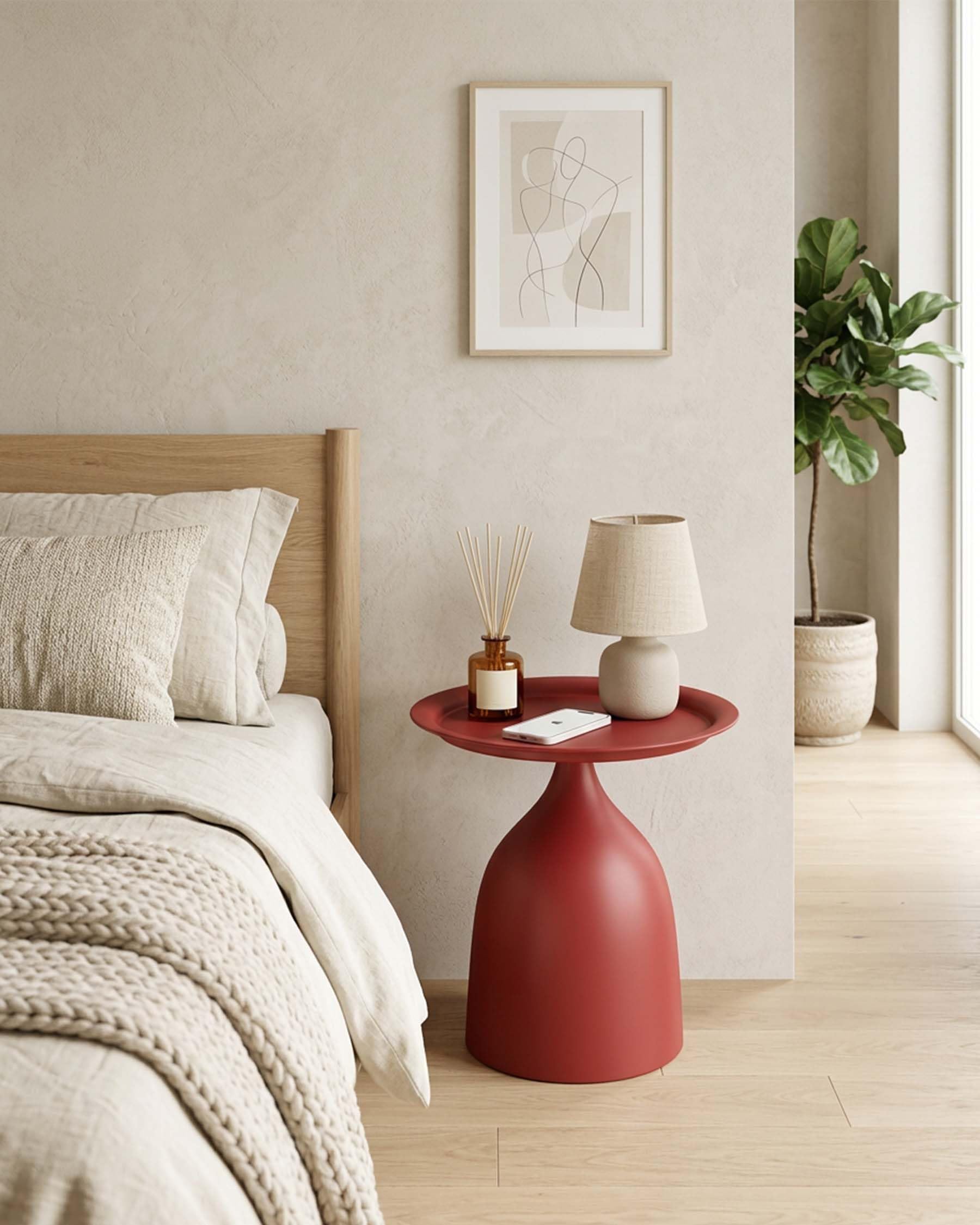Juego de 2 Mesas Auxiliares de Salón en Metal Rojo, Mesita Redonda para Sofá o Sillón, Mesa de Centro de Diseño Moderno, Versátil para Interior y Exterior, Altura 42/60cm