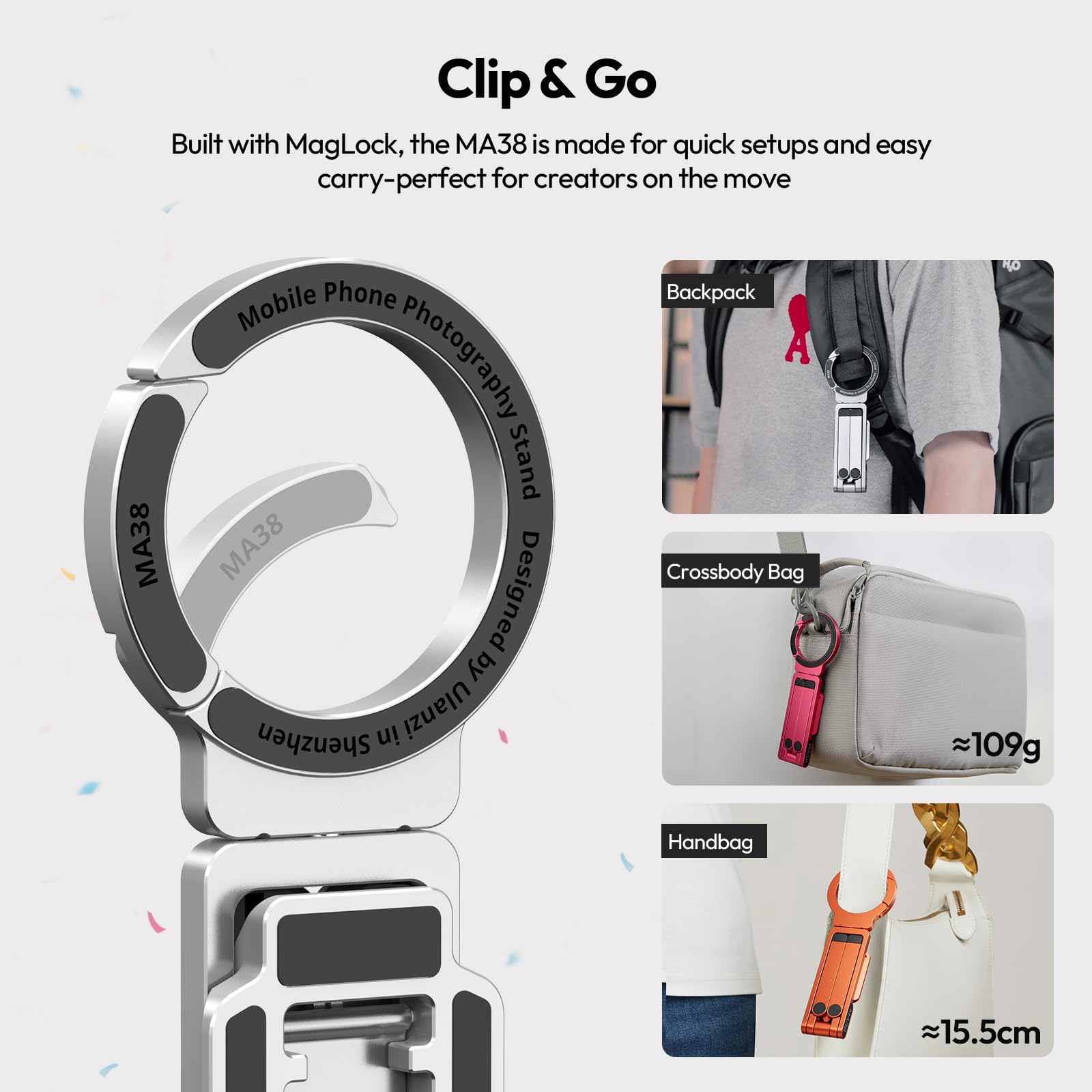 ULANZI Trépied magnétique pour iPhone, MA38 Support de téléphone portable Argent