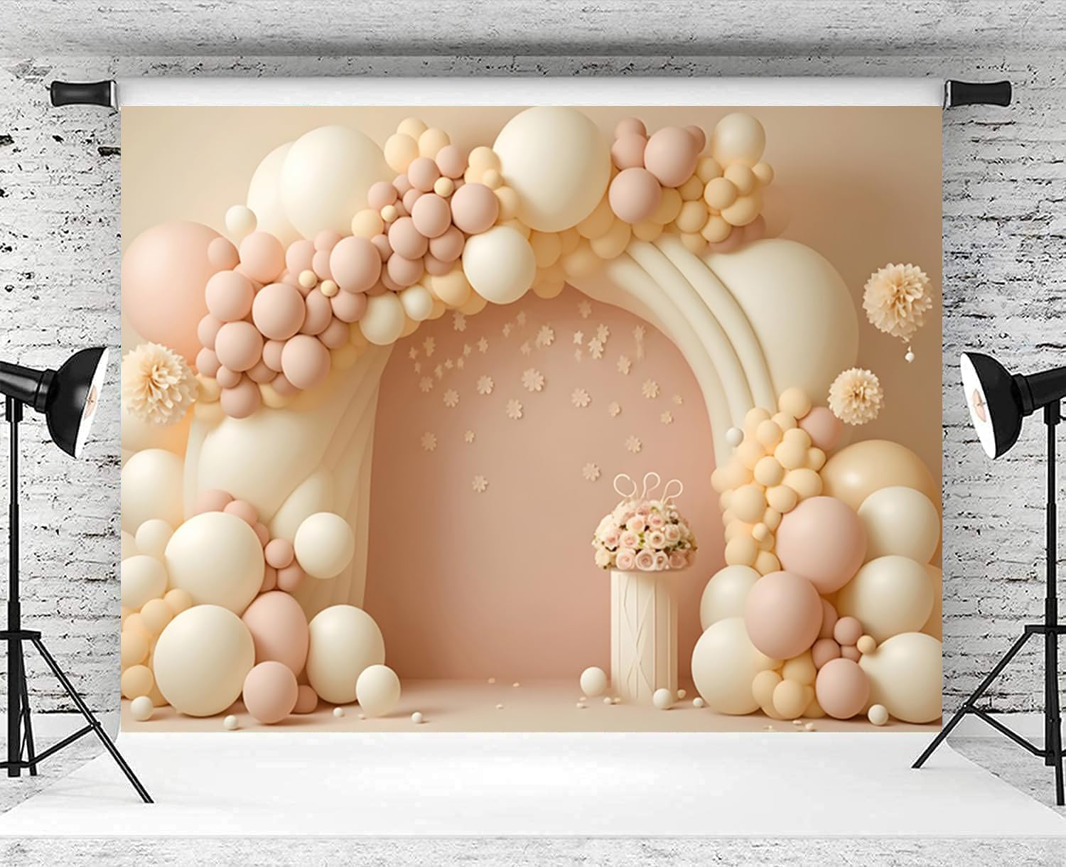 Boho Sfondo Compleanno 3.6x2.5m, Palloncino Rosa Beige Arcobaleno Ragazza Tema Compleanno Sfondo Fotografico Bambini 1 Anno Compleanno Baby Shower Festa Decorazione Banner Studio Puntelli
